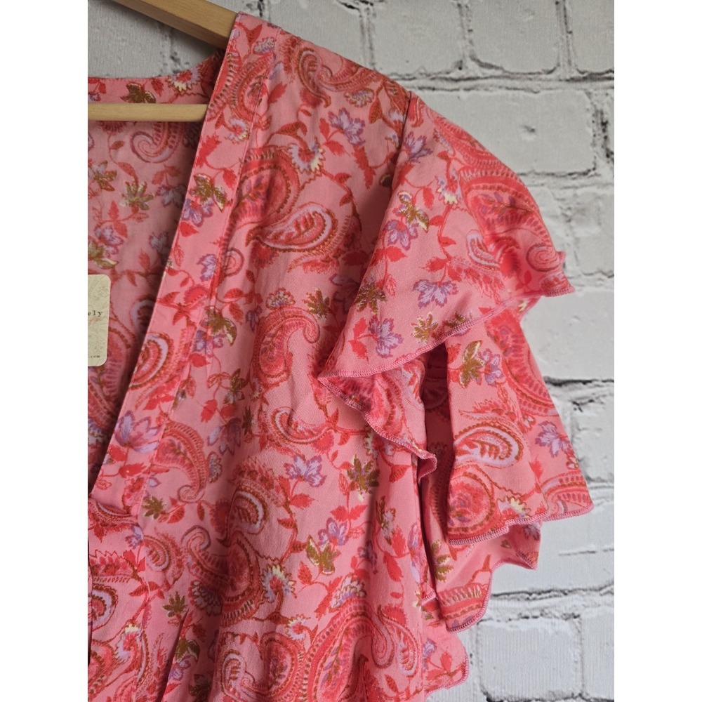 Free People Call Me Later Ruffle Sleeve Bodysuit Pink Combo New Size Medium - Picture 5 of 10